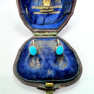 Boucles D'Oreilles Pendentaires Or 18k Turquoise - Vintage