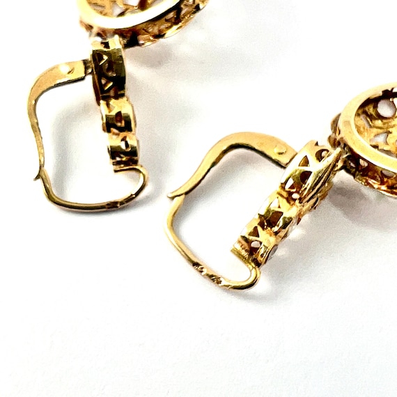 Vintage Solid 18CT Gold Rose Cut Paste Earrings - image 5