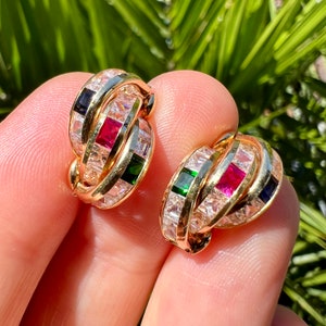 Vintage 18CT Gold Triple Hoop Huggie Earrings