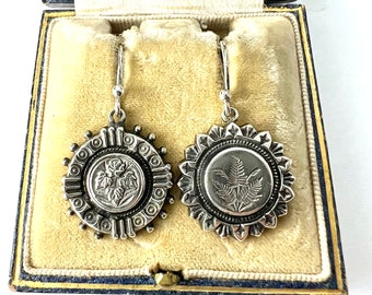 Victorian Aesthetic Period Botanical Mismatch Silver Earrings