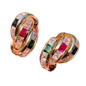 Vintage 18CT Gold Triple Hoop Huggie Earrings