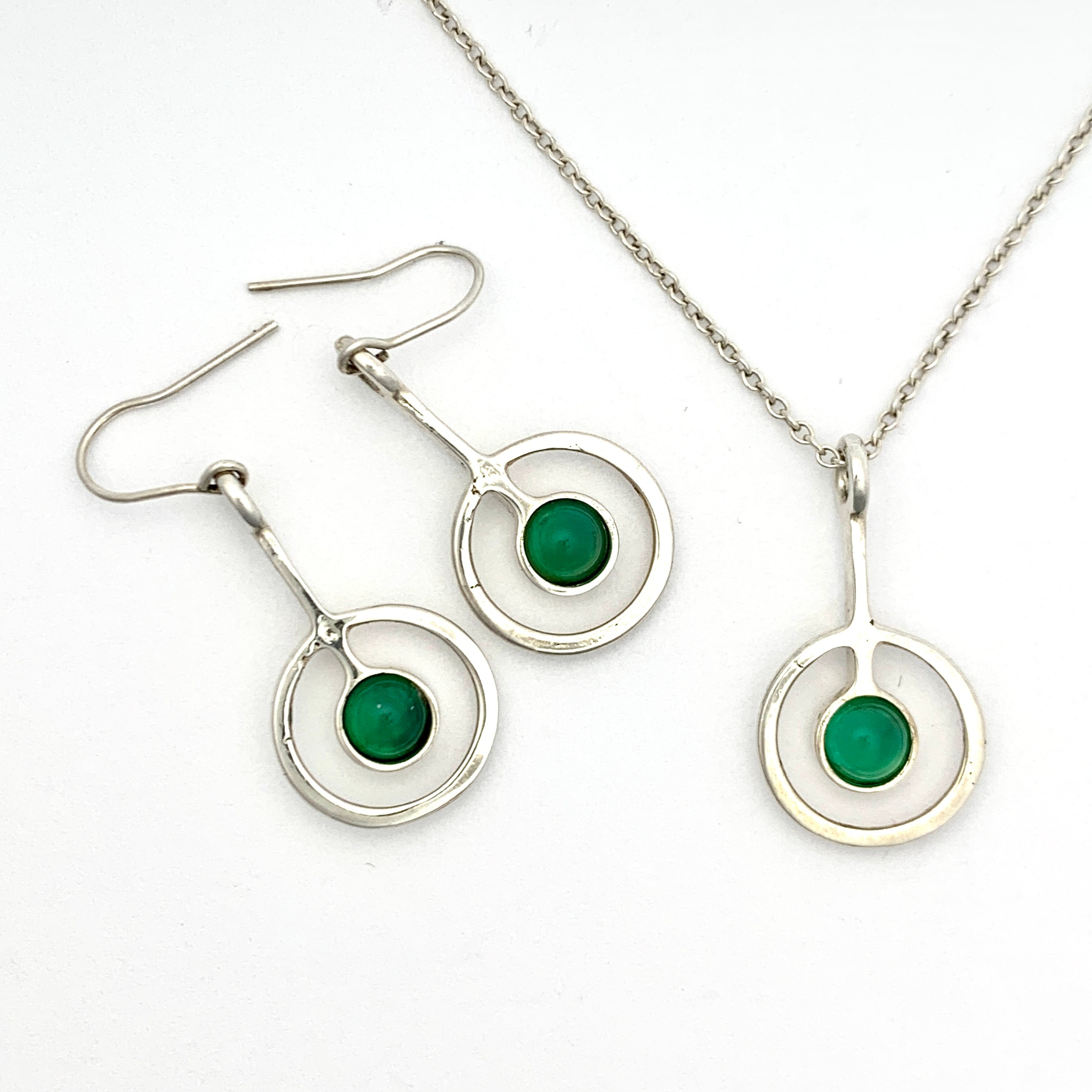 Vintage Schotse zilveren groene steen oorbellen en ketting set - Etsy