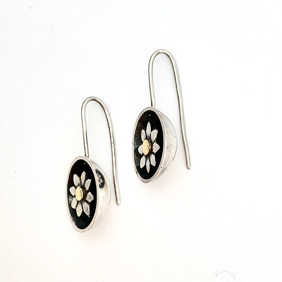 Vintage Sterling Silver and Gold Daisy Dome Earrings Gem