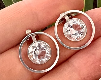Vintage Silver and Rock Crystal Modernist Ear Clips by Niels Erik From