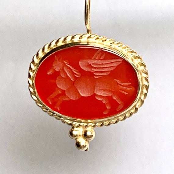 Vintage Winged Horse Carnelian Intaglio 14CT Gold… - image 5