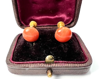 Antique 9CT Gold Coral Screwback Earrings