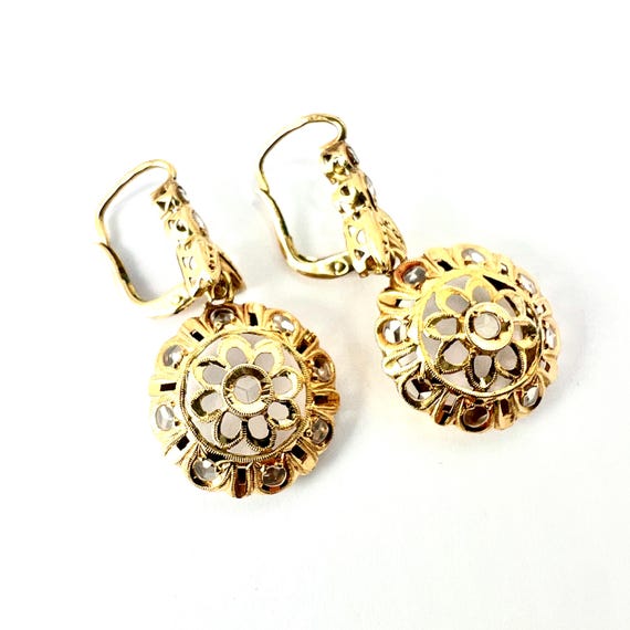 Vintage Solid 18CT Gold Rose Cut Paste Earrings - image 6