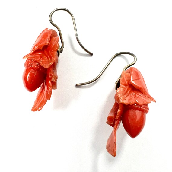 Victorian Coral Celluloid Acorn Earrings - image 4