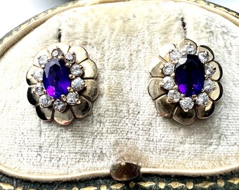 Vintage 9CT Gold Scalloped Amethyst Stud Earrings