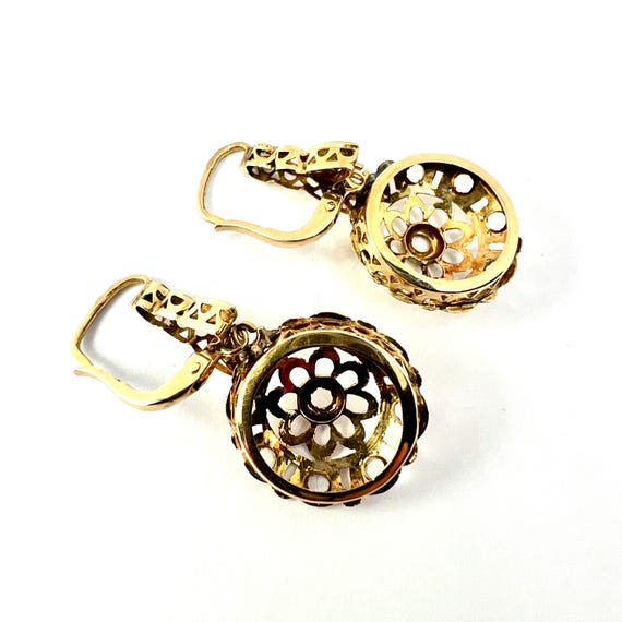 Vintage Solid 18CT Gold Rose Cut Paste Earrings - image 4