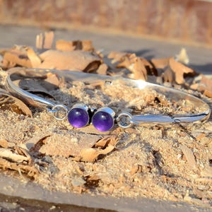 Natural Amethyst Bracelet, 925 Sterling Silver Bangle, Amethyst Bangle, Handmade Bracelet, February Birthstone, Adjustable Cuff Bangle