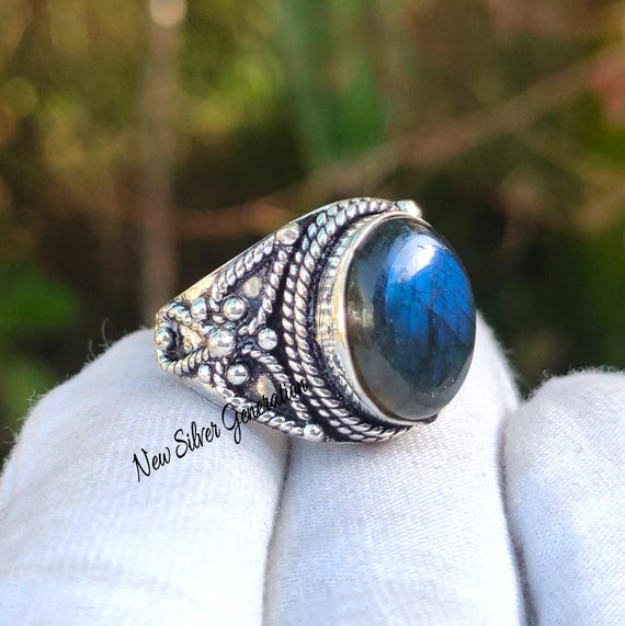 Lot De Bagues En Argent Sterling 925 Avec Labradorite Et Pierres Précieuses - Fait Main En Inde