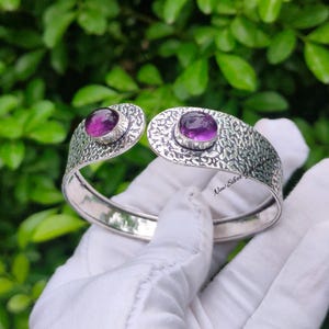 Purple Amethyst Bracelet, 925 Sterling Silver Bangle, Natural Amethyst Bracelet, Amethyst Bangle Bracelet, Handmade Bangle, Adjustable Cuff