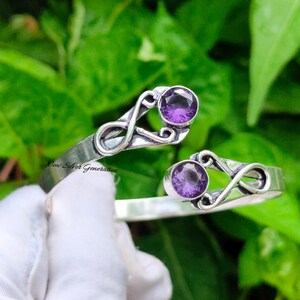 Faceted Amethyst Sterling Silver Bangle: Handmade Adjustable Cuff
