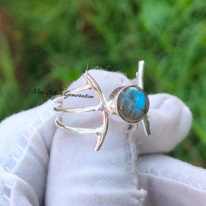 Natural Labradorite Ring/Handmade Ring/Labradorite Ring/Blue Fire Labradorite Ring/925 Sterling Silver Ring/Round Stone Ring/Gift For Her