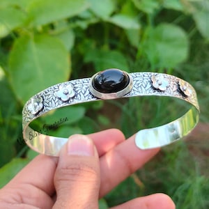 Black Onyx Bangle, 925 Sterling Silver Bangle, Natural Black Onyx Bracelet, Handmade Bracelet, Adjustable Bracelet, Multi Gem Bracelet, Gift