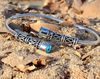 Faceted Blue Topaz Bangle: Handmade 925 Sterling Silver Bracelet