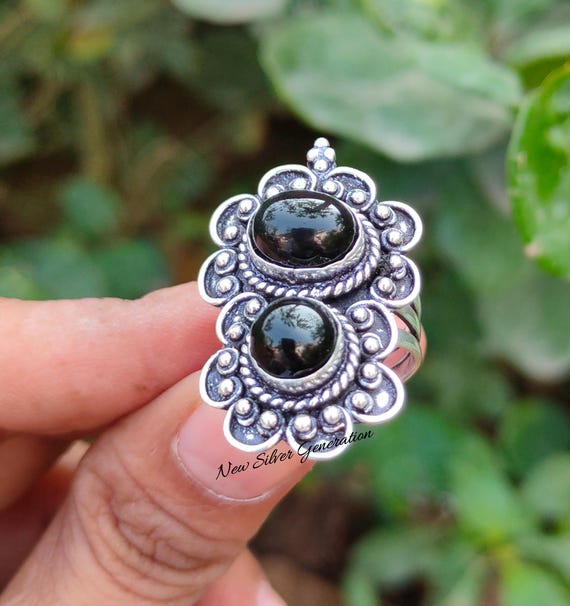 Petite Bague En Argent 925 Et Onyx - BA-AR-19, Taille 53, Neuve Avec étiquettes