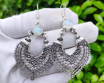 Natural Moonstone Earring/Designer Earring/925 Sterling Silver Earring/Blue Fire Moonstone Earring/Handmade Earring/Multi Gemstone Earring