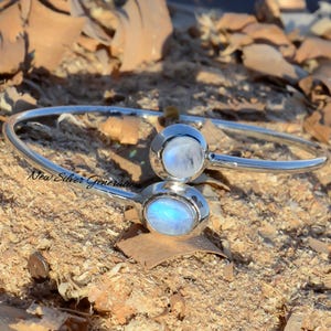 Moonstone Bangle, Natural Moonstone Cuff Bracelet, 925 Sterling Silver Bangle, Adjustable Bracelet, Handmade Bangle, Multi Gemstone Bracelet