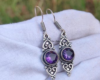 Amethyst Earring, 925 Sterling Silver Earring, Natural Amethyst Earring, Handmade Earring, Multi Gemstone Earring, Silver Gemstone Earrings