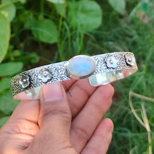 Moonstone Bangle, 925 Sterling Silver Bangle, Natural Moonstone Cuff Bracelet, Adjustable Bracelet, Handmade Bracelet, Multi Gem Bracelet