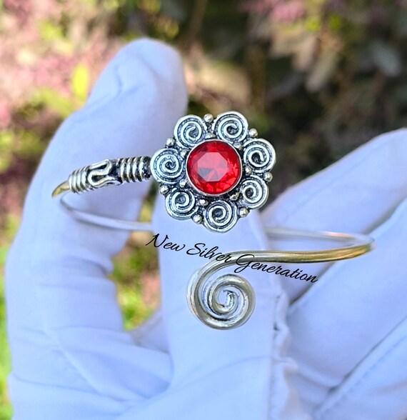 Natural Garnet Bangle, 925 Sterling Silver Bangle, Multi Gemstone