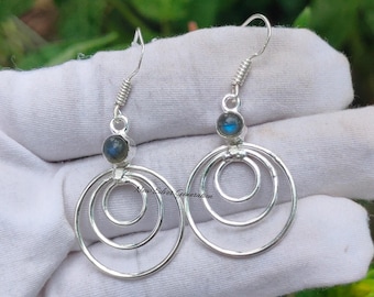 Natural Blue Fire Labradorite Earrings/Handmade Earrings/Round Design Earrings/Labradorite Gemstone Earrings/925 Sterling Silver Earrings