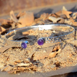 Amethyst Bracelet, Handmade Bangle, Natural Amethyst Bracelet, 925 Sterling Silver Bangle, Amethyst Bangle Bracelet, Amethyst Cuff Bracelet