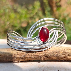 Natural Garnet Bangle, Handmade Bangle, Garnet Bracelet, 925 Sterling Silver Bangle, Red Garnet Bangle, Garnet Gemstone Bangle, Gift For Her