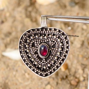 Natural Garnet Pendant, Handmade Pendant, 925 Sterling Silver Pendant, Heart Pendant,  Garnet Pendant, Garnet Necklace, Gift For Her