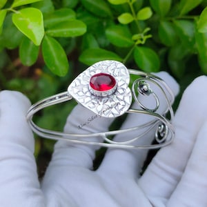 Garnet Bracelet, 925 Sterling Silver Bangle, Natural Garnet Bangle, Handmade Bangle, Red Garnet Bracelet, Multi Gemstone Bracelet Cuff, Gift