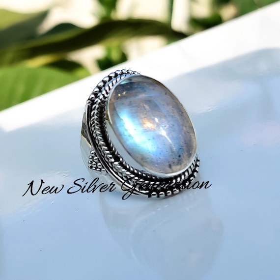 Blue Fire Labradorite Sterling Silver Ring: Handmade Gemstone