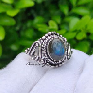 Natural Labradorite Ring, 925 Sterling Silver Ring, Blue Fire Labradorite Ring, Multi Gemstone Ring, Handmade Ring, Labradorite Ring, Gifts