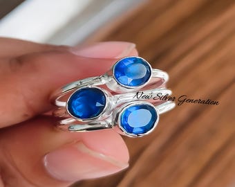 Handmade Natural Tanzanite Ring: Sterling Silver Three Stone Statement Ring