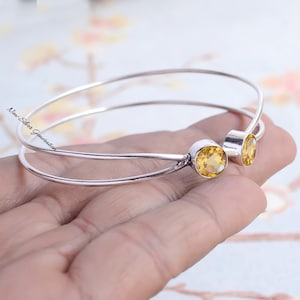 Handgjort armband i naturlig citrin: 925 sterlingsilver med två stenar, justerbar manschett med flera ädelstenar