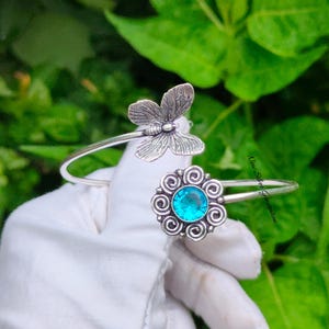 London Blue Topaz Bracelet/925 Sterling Silver Bangle/Natural Blue Topaz Bangle Bracelet/Handmade Bangle/Women Silver Bracelet/Gift For Her