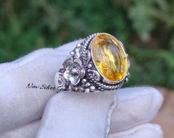 天然ブラックオニキスリング：925スターリングシルバー製 