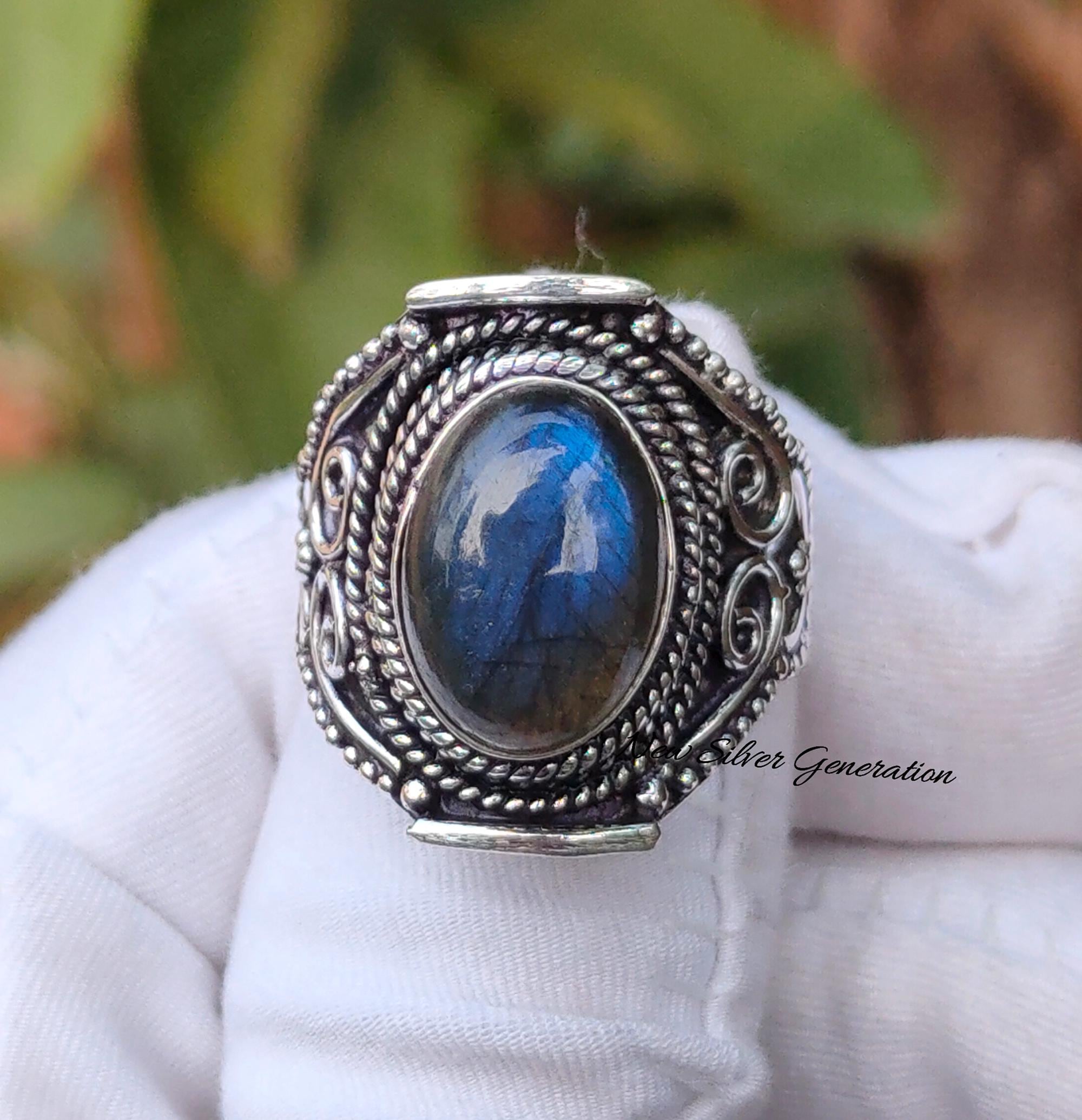 Natural Labradorite 925 Sterling Silver Ring: Handmade Engagement