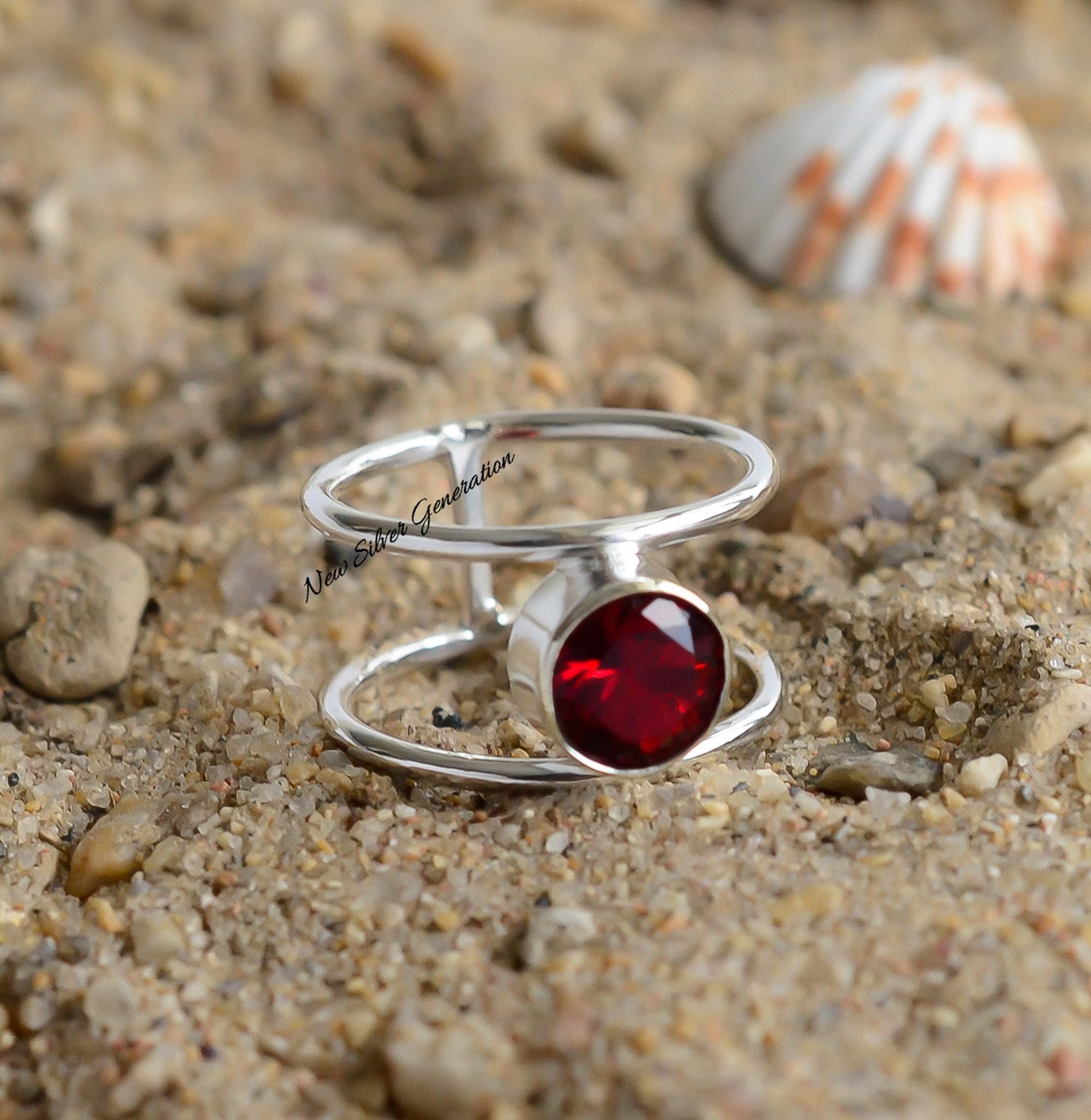 Anello In Argento 925 Con Granato Naturale &ndash; Fatto A Mano, Dichiarazione A-788