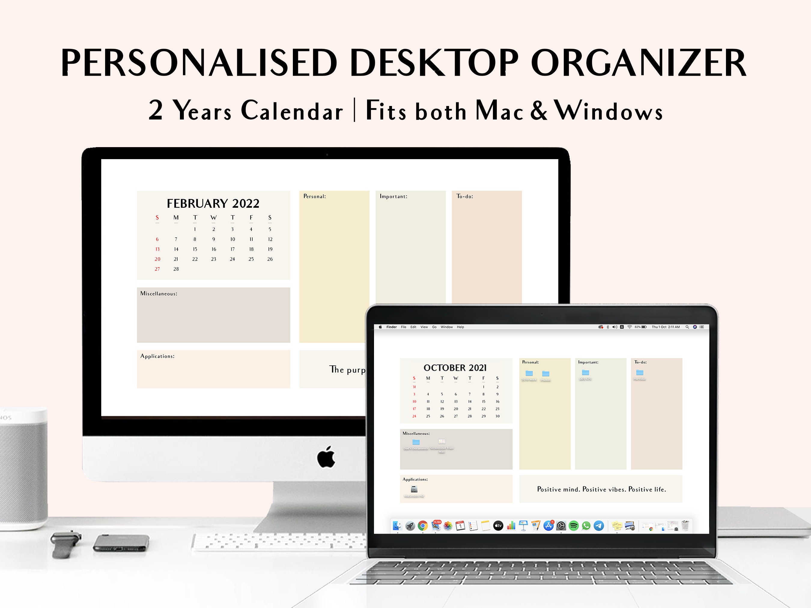 2021 2022 Monthly Desktop Wallpaper Organizer Calendar With | Etsy