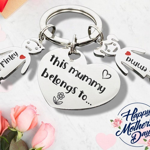 This Mummy Belongs to... Heart Polished Personalised Keychain, Christmas Stocking Filler or Mothers Day Gift.