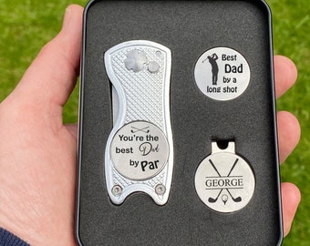 Personalised Golf Gift Box Set, Markers & Pitch Repair Tool - Golfers Christmas Present