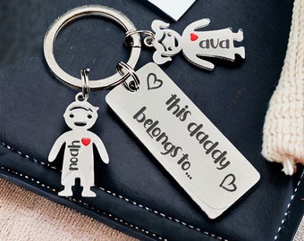 This Daddy - Dad Belongs to... Rectangle Polished Personalised Keychain. Fathers Day Gift, The Perfect Gift For Dad. Daddy Keyring