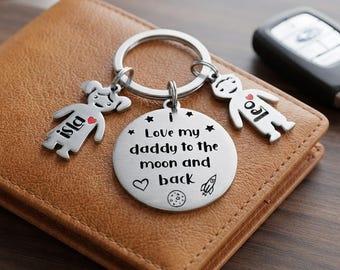 Keyring For Dad, Personalised Stainless Steel Moon And Back Keychain