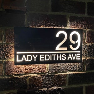 Modern Illuminated House Sign, LED Backlit Option With Photocell, Front Door Sign, Plaque, Address Sign.