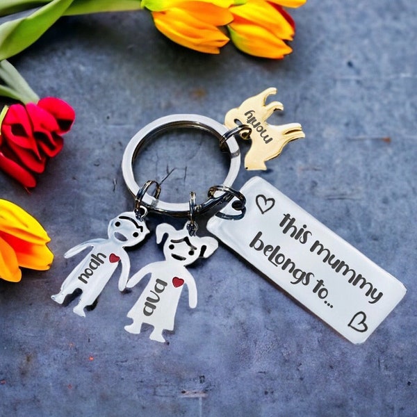 This Mummy, Mommy or mum Belongs to... Rectangle Polished Personalised Keychain, Mothers Day gift, Eched Laser Keyring