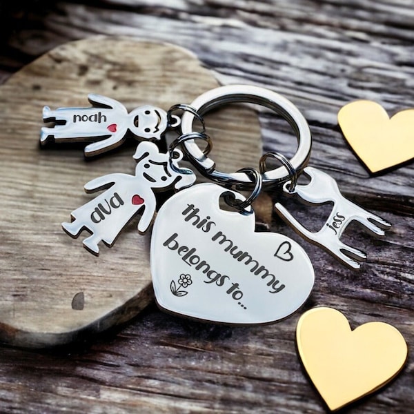 This Mummy Belongs to... Heart Polished Personalised Keychain, Christmas Stocking Filler or Mothers Day Gift.