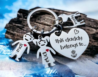 This Daddy Belongs to... Heart Polished Personalised Keychain, Mothers Day Gift, Fathers Day Gift, Eched Laser Keyring