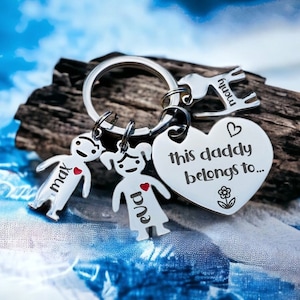 This Daddy Belongs to... Heart Polished Personalised Keychain, Mothers Day Gift, Fathers Day Gift, Eched Laser Keyring